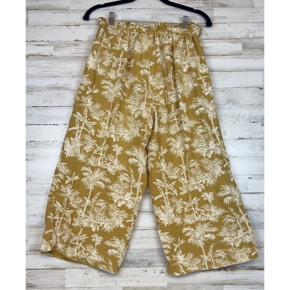 American Eagle Womens Pull On Pants Size S Mustard Yellow Palm Tree Print Wide L - Picture 3 of 9